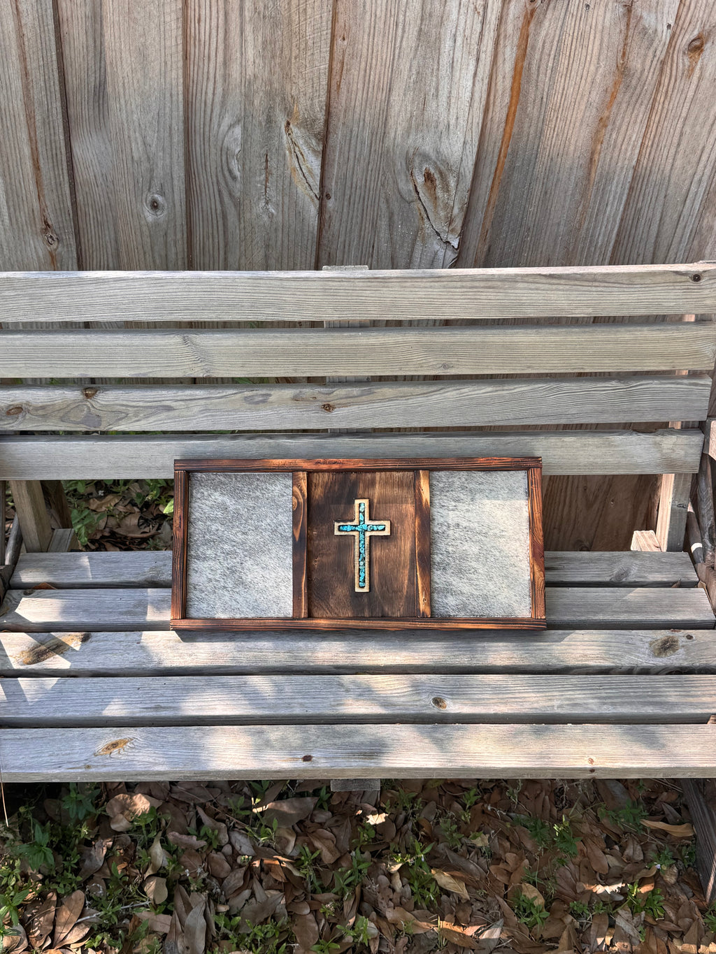 Turquoise Cross and Cowhide Sign / Western signs / Farmhouse decor / western home decor