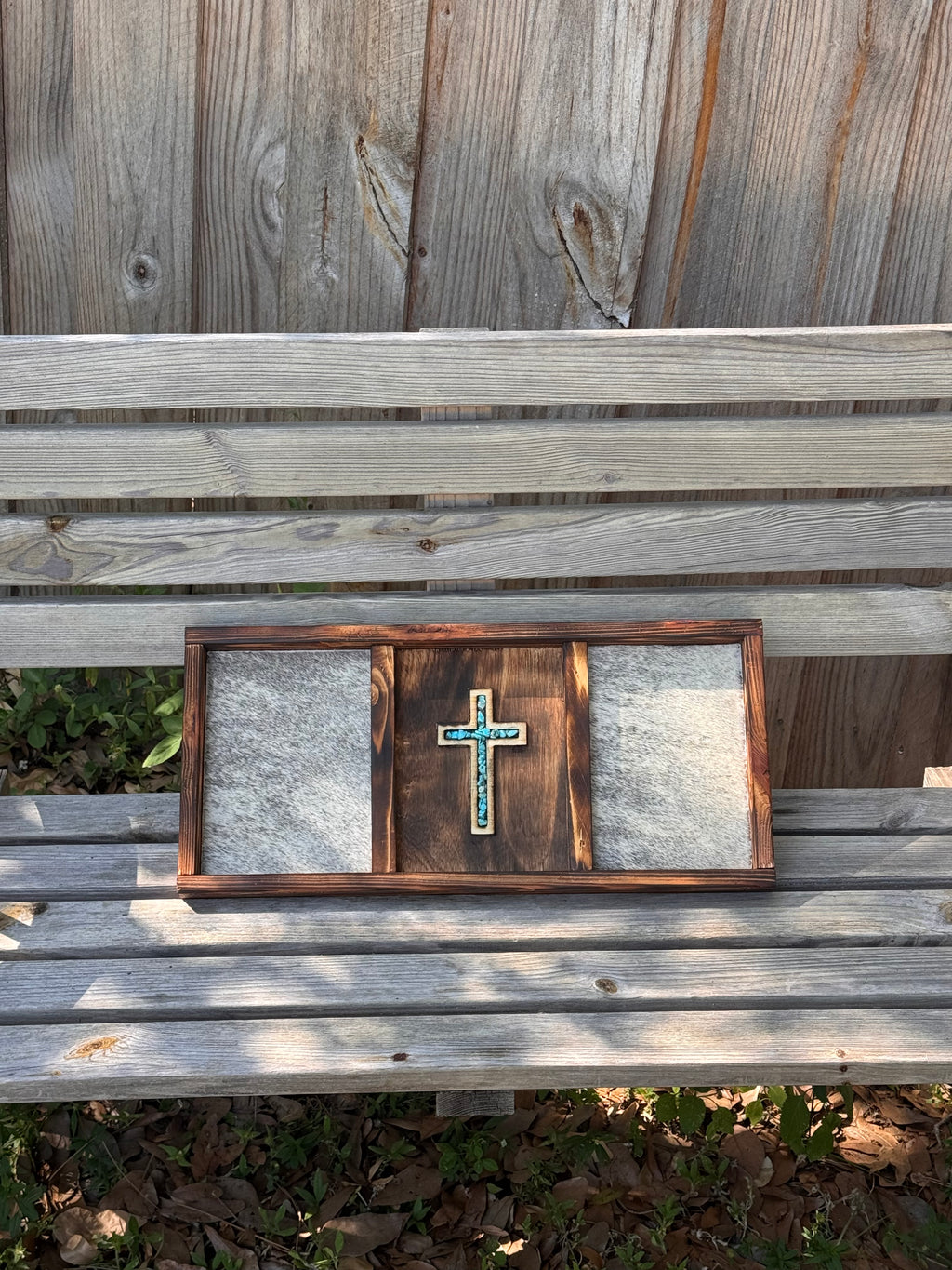 Turquoise Cross and Cowhide Sign / Western signs / Farmhouse decor / western home decor
